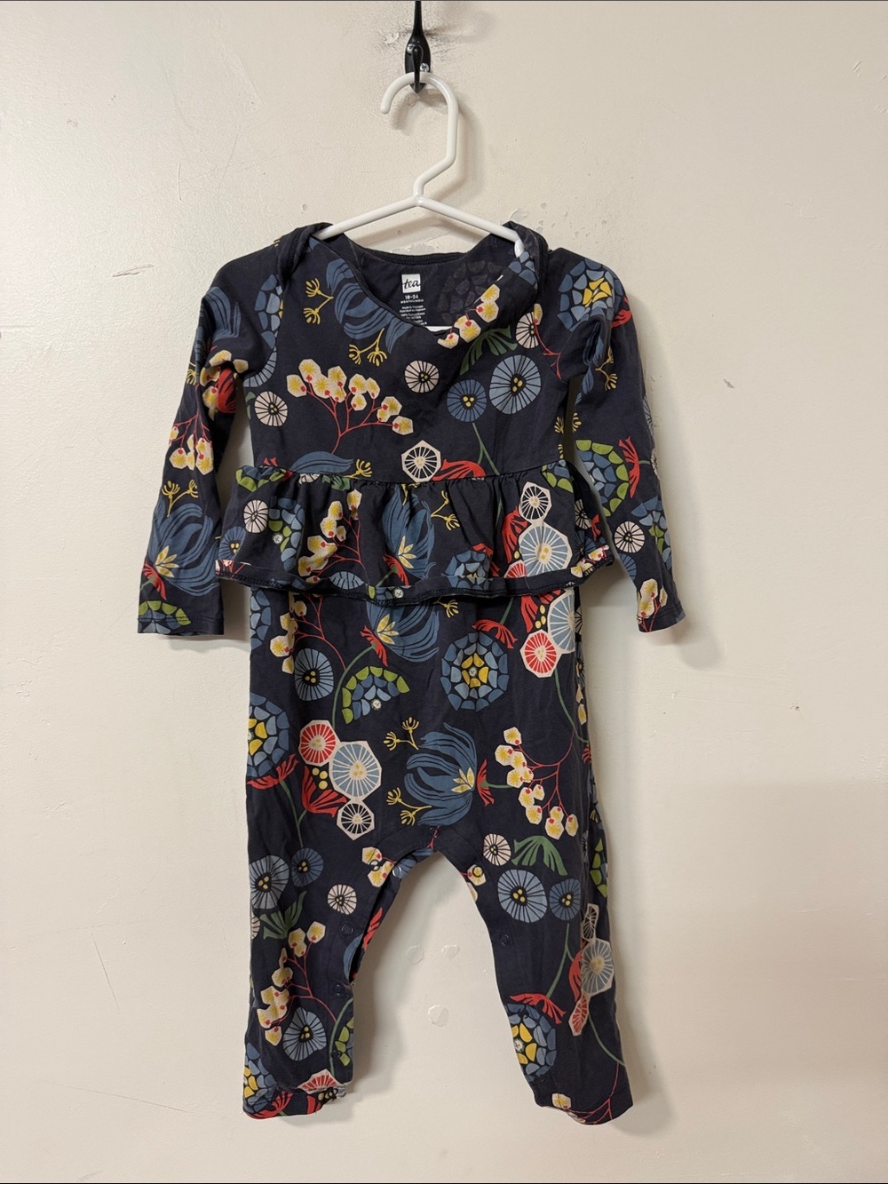 Tea Collection Navy Floral Ruffle-Front Romper